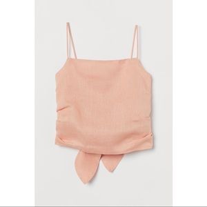H&M Apricot Airy Linen Tie Back Cami Gathered Cropped Tank Top